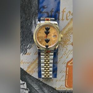 Luxury Style Automatic Stainless Steel Watch Two Tone Gold Dial Diamonds 41mm